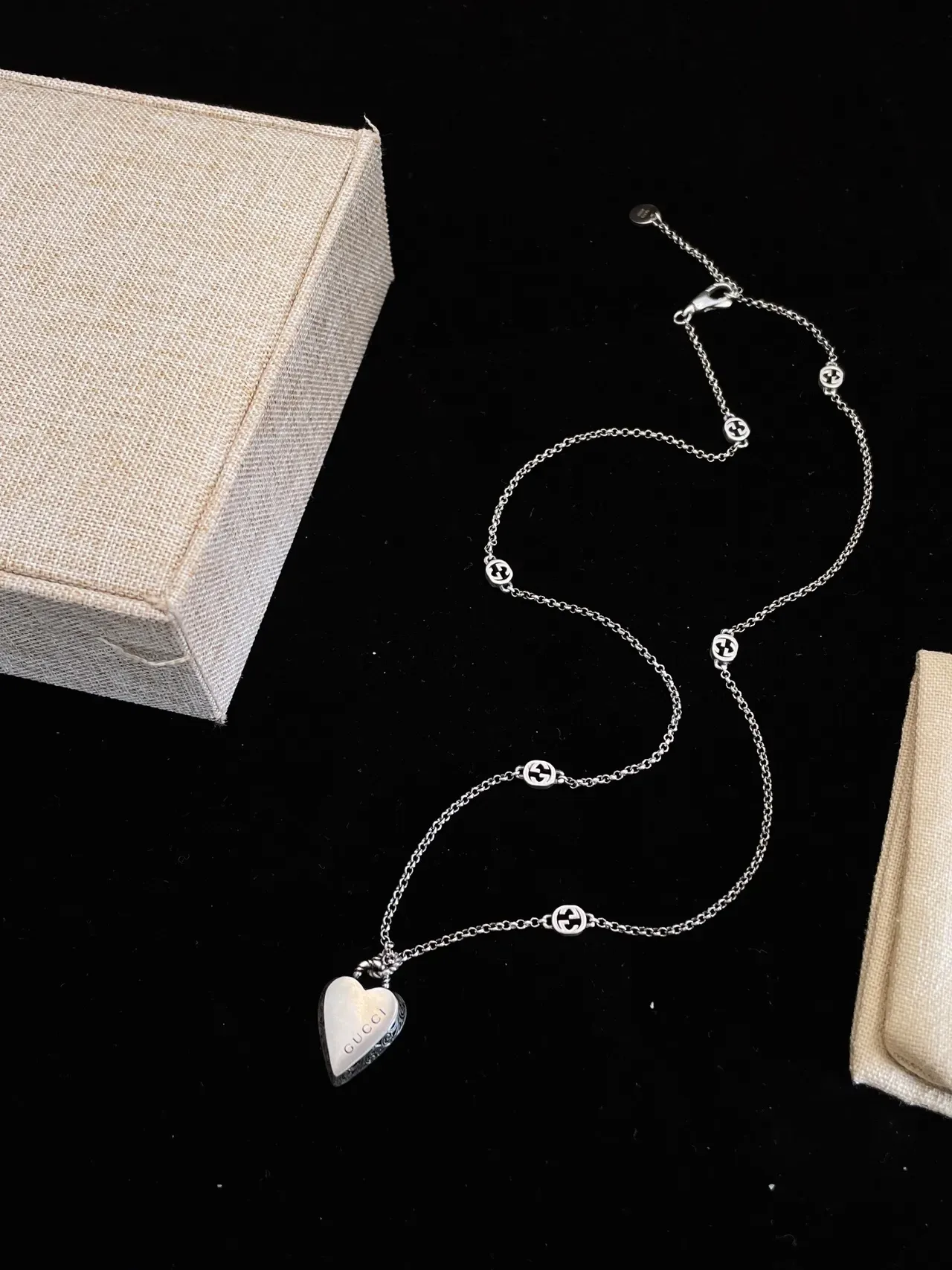 Gucci Heart Silver Pendant Engraved Branding Necklace 3