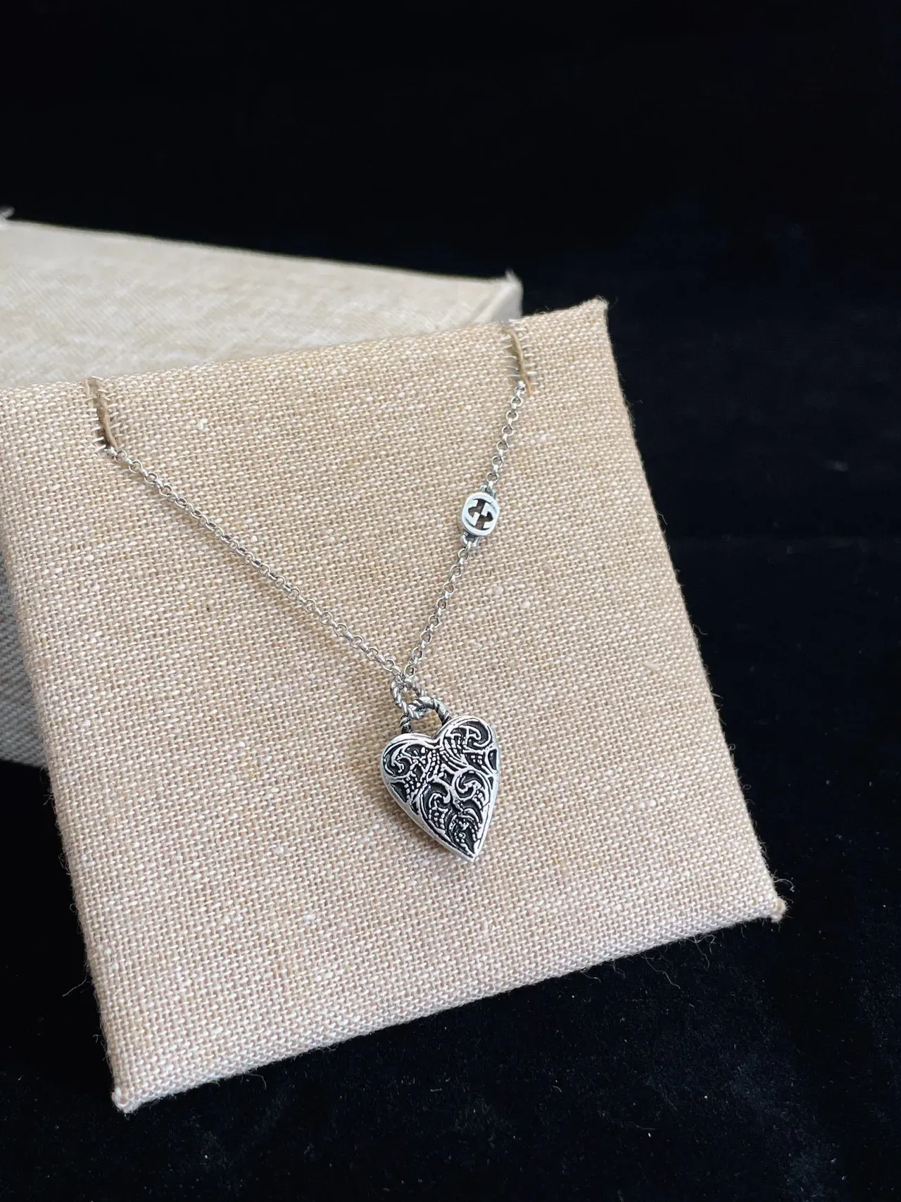 Gucci Heart Silver Pendant Engraved Branding Necklace 4