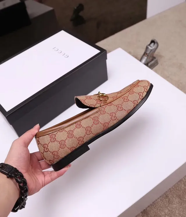 Gucci Horsebit 1955 Beige and Red Monogram Loafers 6