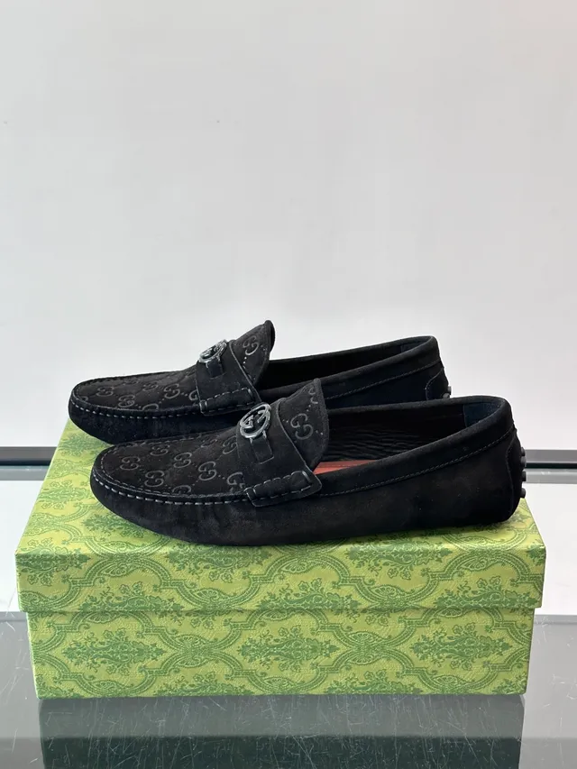 Gucci Horsebit 1955 काला स्यूड GG मोनोग्राम लोफर्स 5