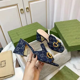 Gucci Horsebit 1955 GG Monograma Denim Gold Horsebit Zapatillas