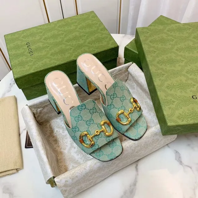 Gucci Horsebit 1955 أخضر ذهبي GG مونوغرام قماش إبزيم صنادل كاجوال 5