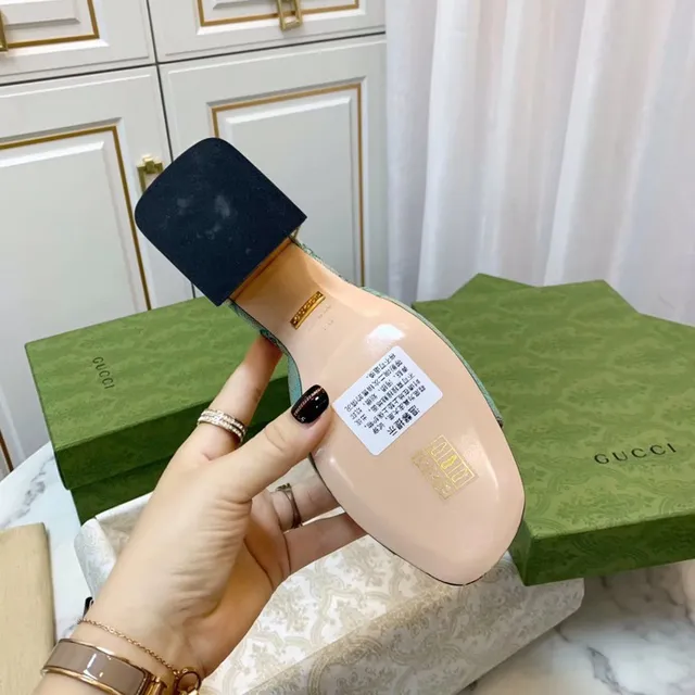 Gucci Horsebit 1955 أخضر ذهبي GG مونوغرام قماش إبزيم صنادل كاجوال 6