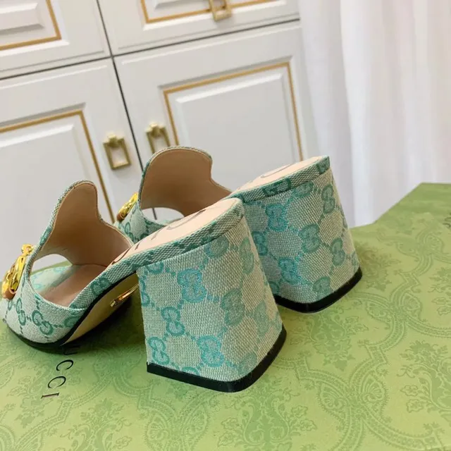 Gucci Horsebit 1955 أخضر ذهبي GG مونوغرام قماش إبزيم صنادل كاجوال 8