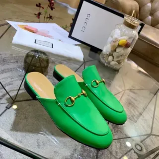 Gucci Horsebit 1955 绿色皮革穆勒乐福鞋