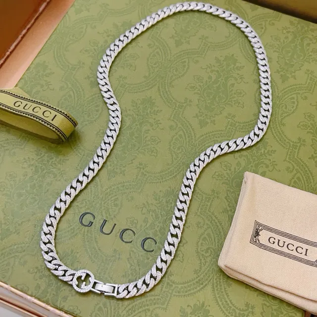 Gucci Chaîne Icon Collier Pavé Silver-Tone Chaîne Curb Link Collier 2