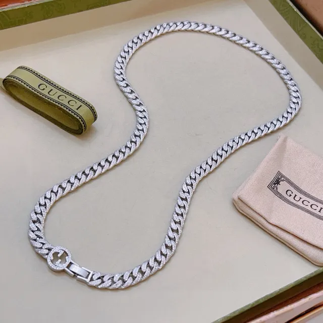 Gucci Chaîne Icon Collier Pavé Silver-Tone Chaîne Curb Link Collier 5