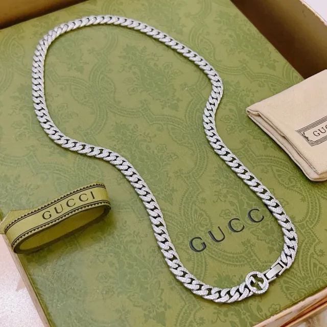 Gucci Chaîne Icon Collier Pavé Silver-Tone Chaîne Curb Link Collier 7