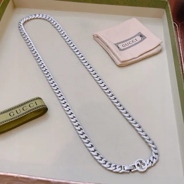 Gucci Chaîne Icon Collier Pavé Silver-Tone Chaîne Curb Link Collier 8