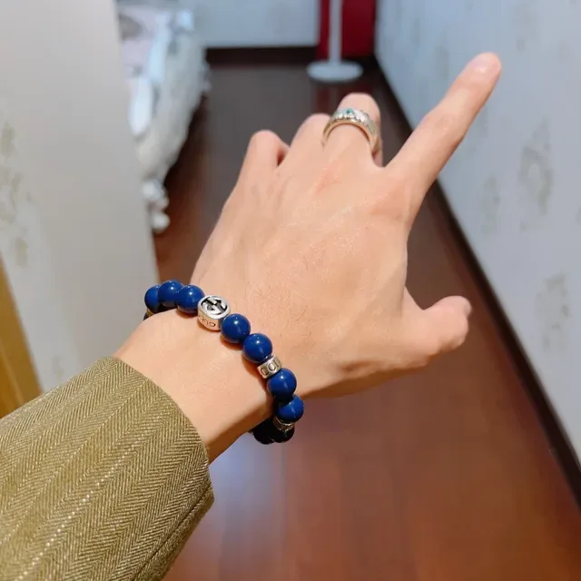 Gucci Interlocking G Beaded Bracelet Blue Silver Charm Bracelet 5