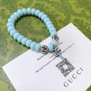 Gucci Key to My Heart Blue Silver Beaded Stretch Interlocking G Charms Bracelet