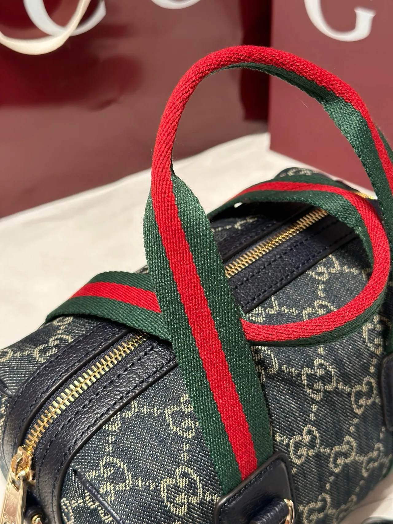 Gucci Monogram Canvas Web Stripe sac Boston 6