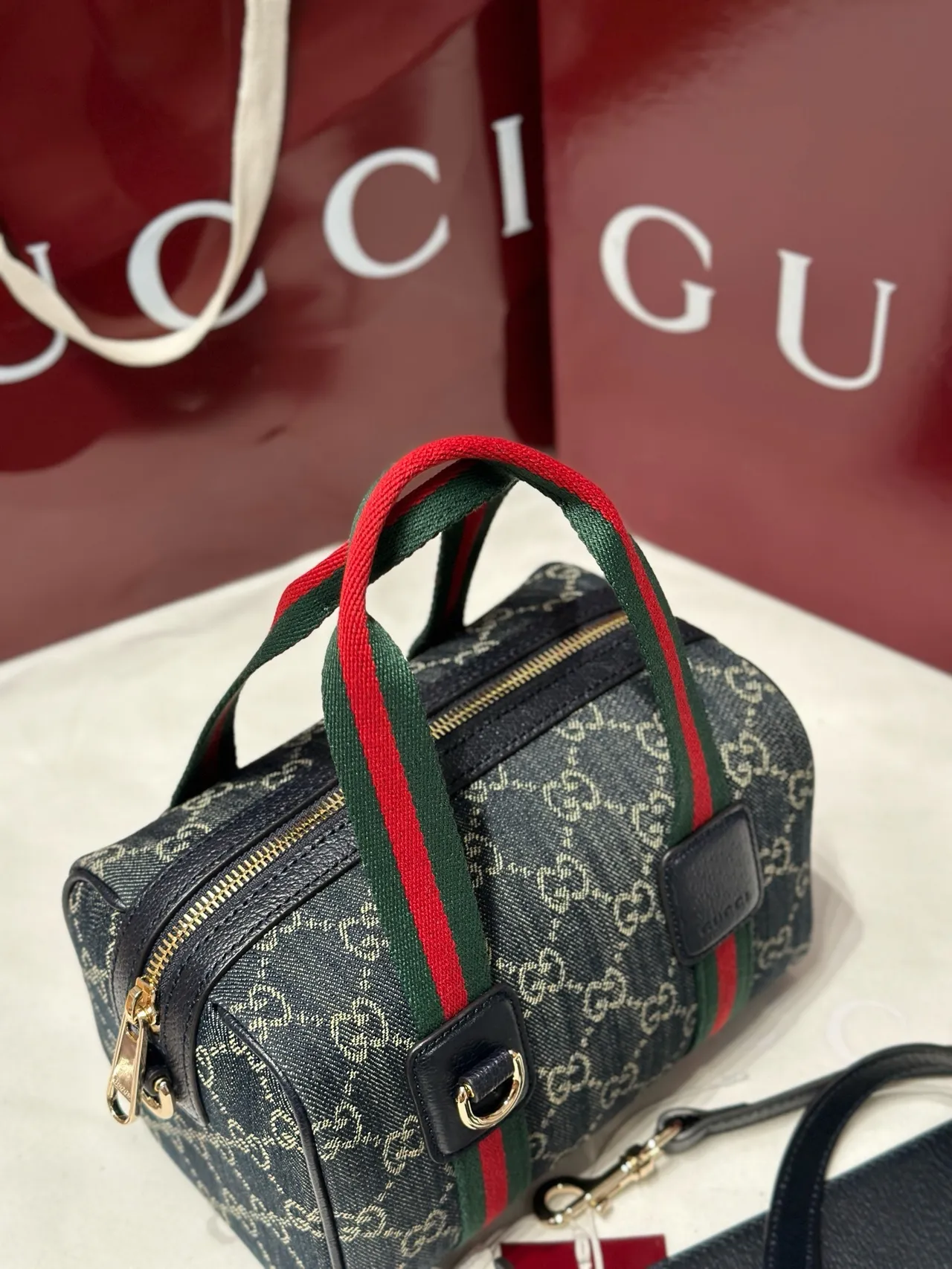 Gucci Monogram Canvas Web Stripe sac Boston 7