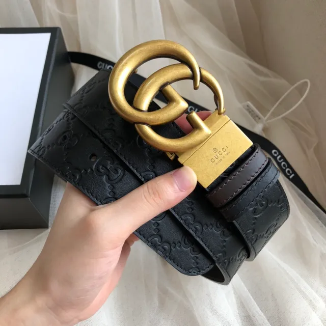 Gucci Ophidia 黑色压花 GG 皮革腰带 2