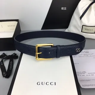 Gucci Ophidia 压花 GG 印花 海军蓝皮带