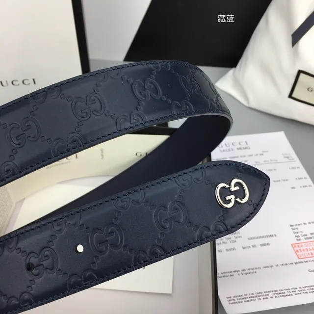 Gucci Ophidia Embossed GG Monogram Navy Blue Leather Belt 7