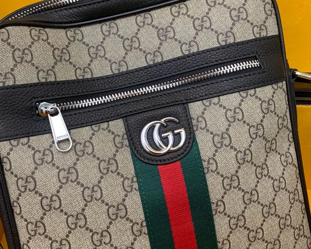 Gucci Ophidia GG Beige Noir Monogramme Toile Rayures de Maille Accent Sac Messager 4