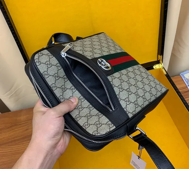 Gucci Ophidia GG Beige Noir Monogramme Toile Rayures de Maille Accent Sac Messager 5