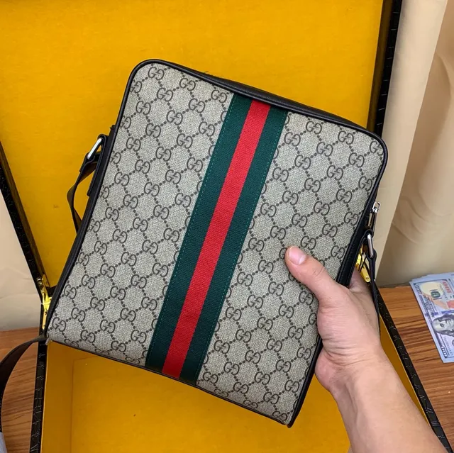 Gucci Ophidia GG Beige Noir Monogramme Toile Rayures de Maille Accent Sac Messager 6
