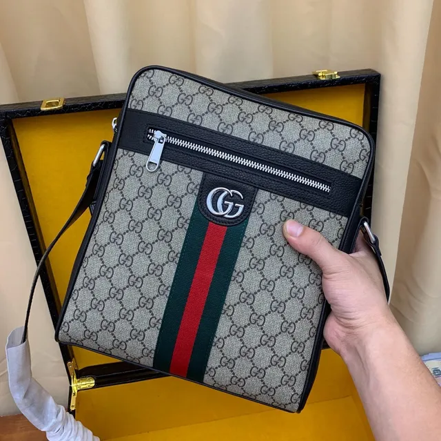 Gucci Ophidia GG Beige Noir Monogramme Toile Rayures de Maille Accent Sac Messager 7
