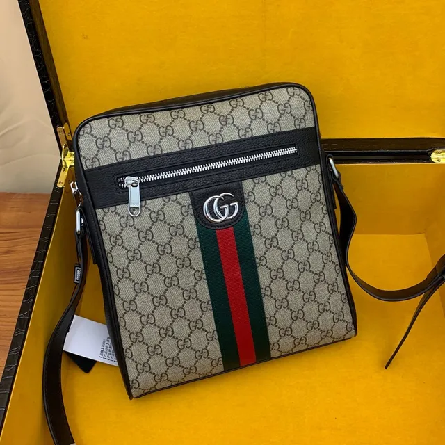 Gucci Ophidia GG Beige Noir Monogramme Toile Rayures de Maille Accent Sac Messager 8
