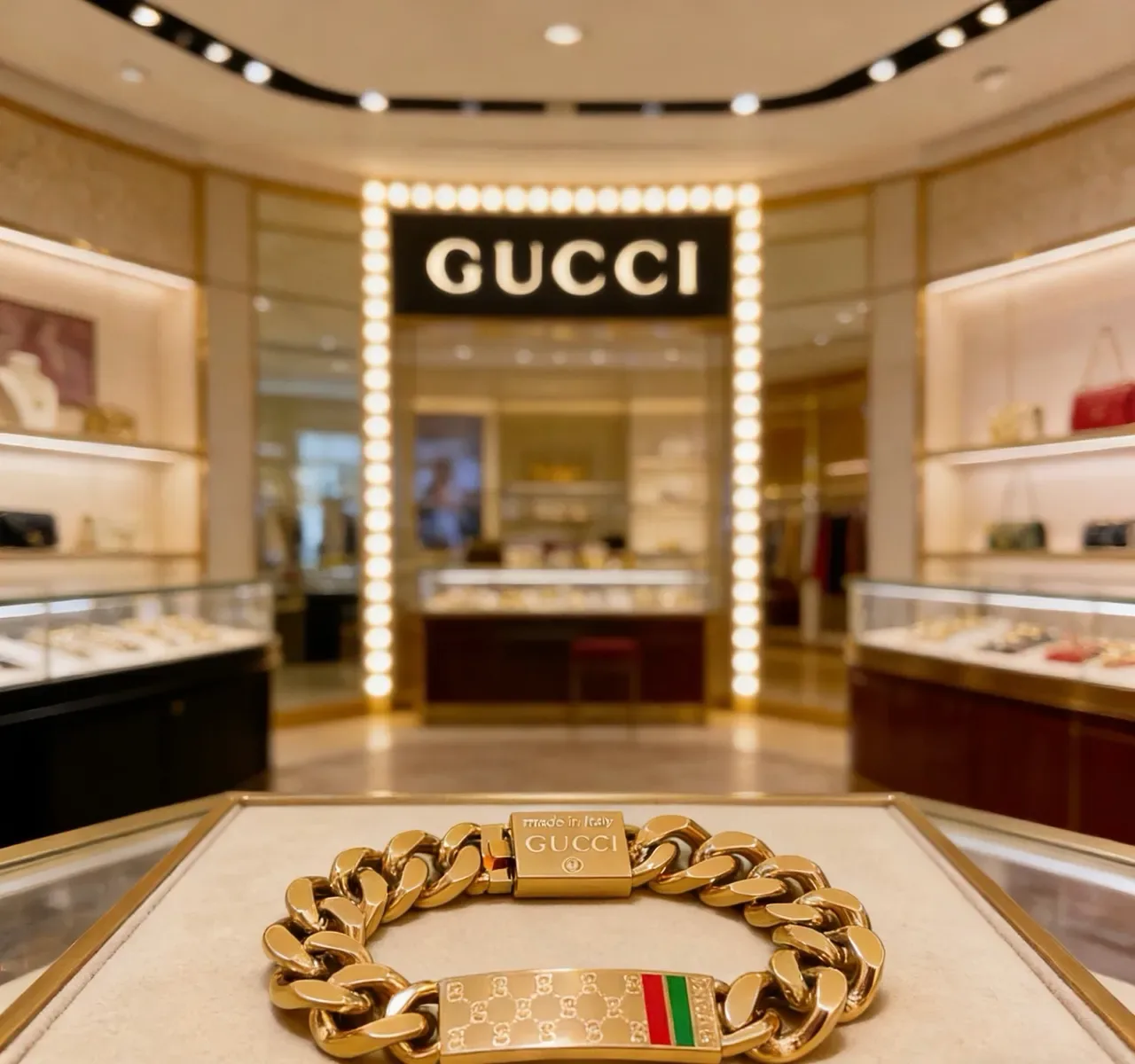Gucci Ophidia سلسلة كرب سميكة ذهبية حمراء منحوتة لوحة G متشابكة سوار 4