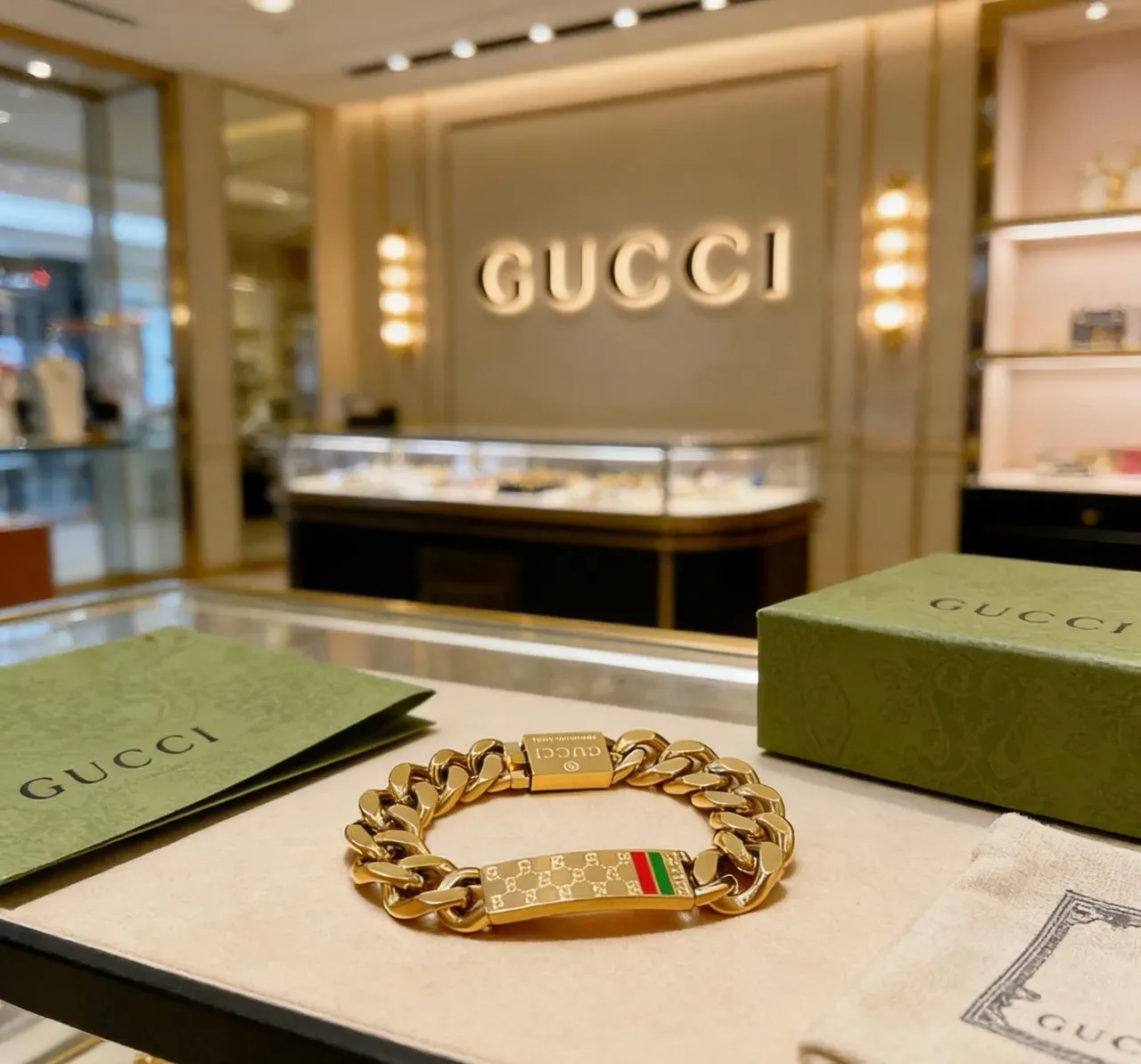 Gucci Ophidia سلسلة كرب سميكة ذهبية حمراء منحوتة لوحة G متشابكة سوار 6
