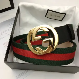 Gucci Ophidia हरा काला interlocking G buckle वेब स्ट्राइप कैनवास लेदर बेल्ट