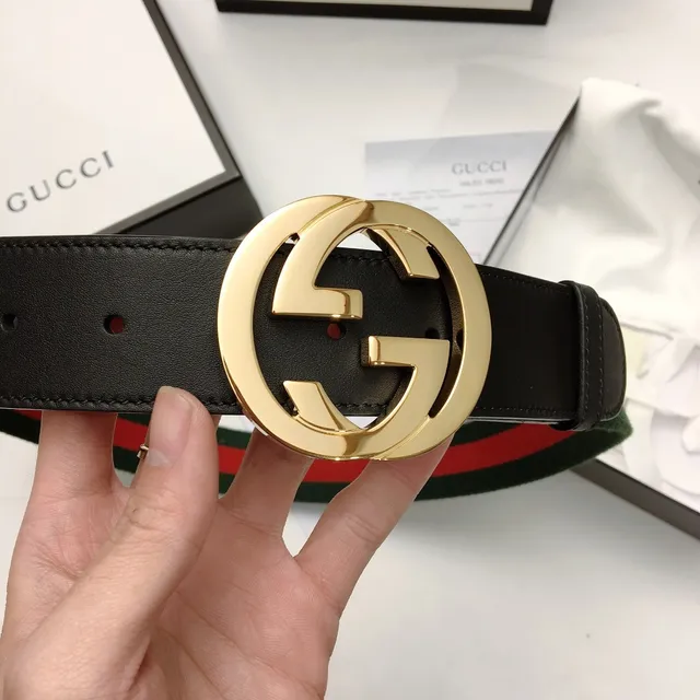Gucci Ophidia Green Black Interlocking G Buckle Web Stripe Canvas Leather Belt 4