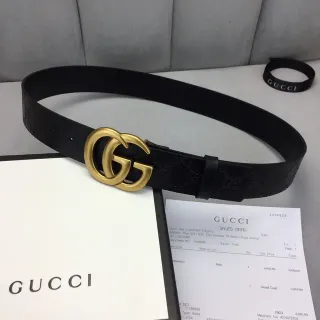 Gucci Ophidia Interlocking G إبزة ذهبية حزام جلد أسود