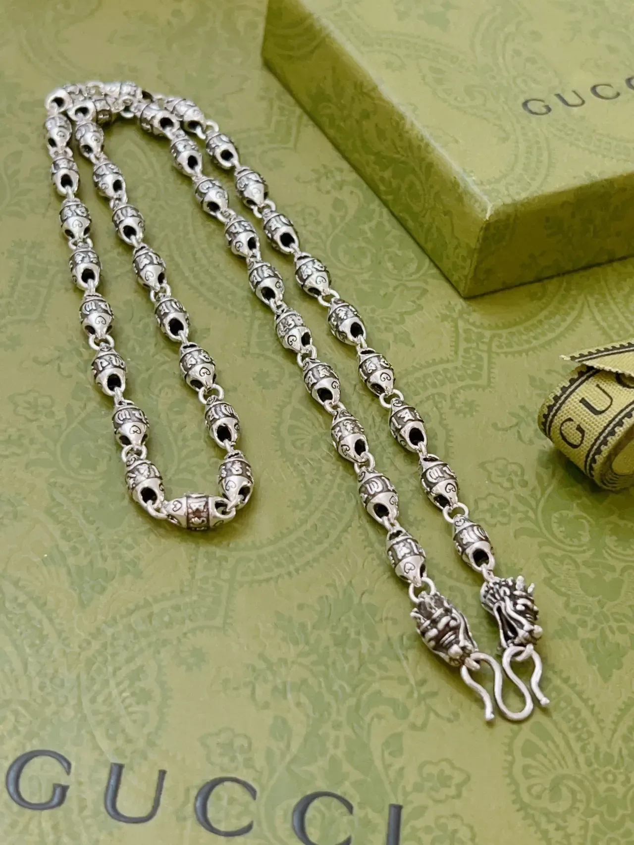 Gucci Ornate Beaded Chain Dragon-Head Clasp Necklace 5