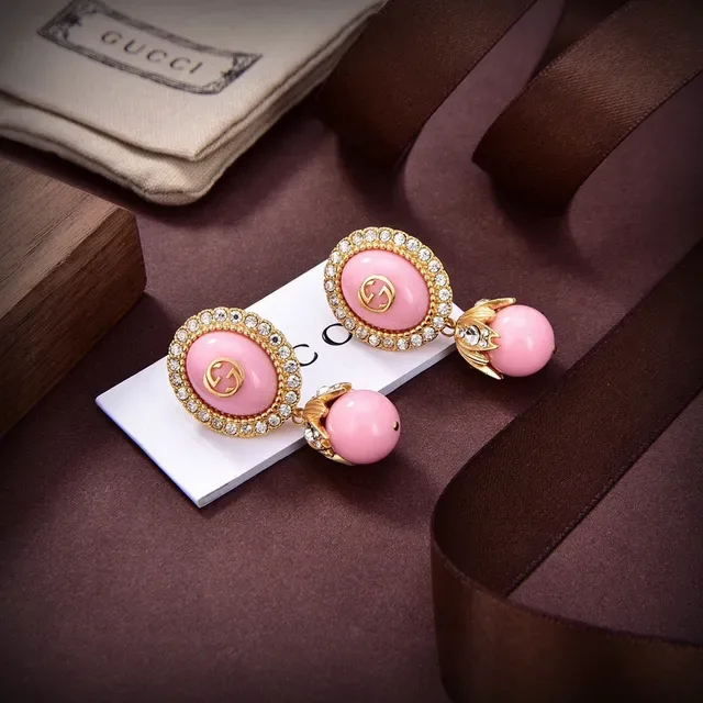 Gucci Pink Gold Pearl-and-Resin Drop Earrings 2