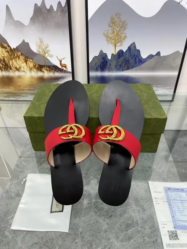 Gucci লাল কালো ফ্ল্যাট থং সিলুয়েট রাবার সোল ক্যাজুয়াল স্যান্ডাল 4