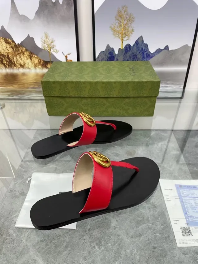 Gucci লাল কালো ফ্ল্যাট থং সিলুয়েট রাবার সোল ক্যাজুয়াল স্যান্ডাল 5