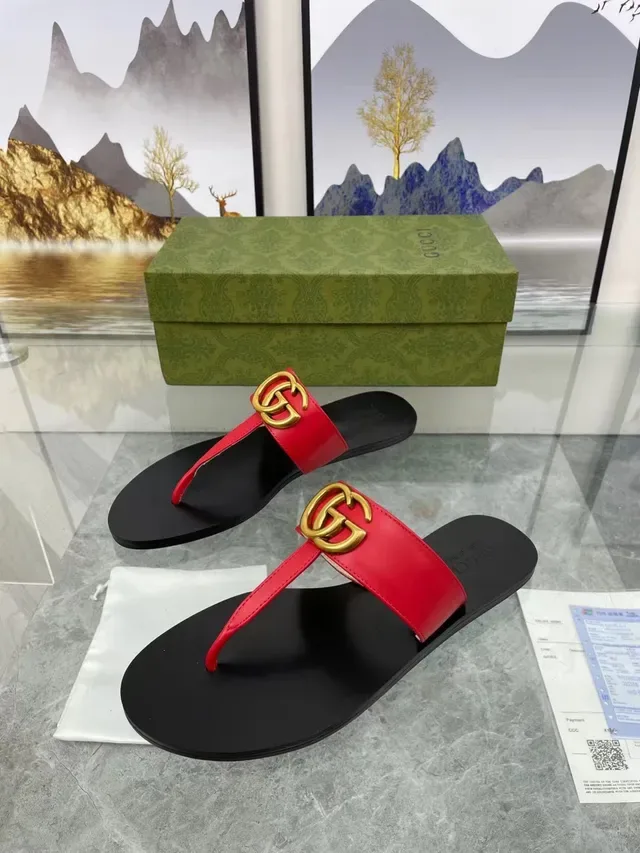 Gucci লাল কালো ফ্ল্যাট থং সিলুয়েট রাবার সোল ক্যাজুয়াল স্যান্ডাল 6