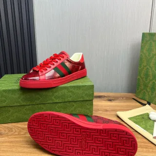 Gucci 红绿 GG Monogram-Print 皮革鞋面 Web Stripe 生活方式运动鞋