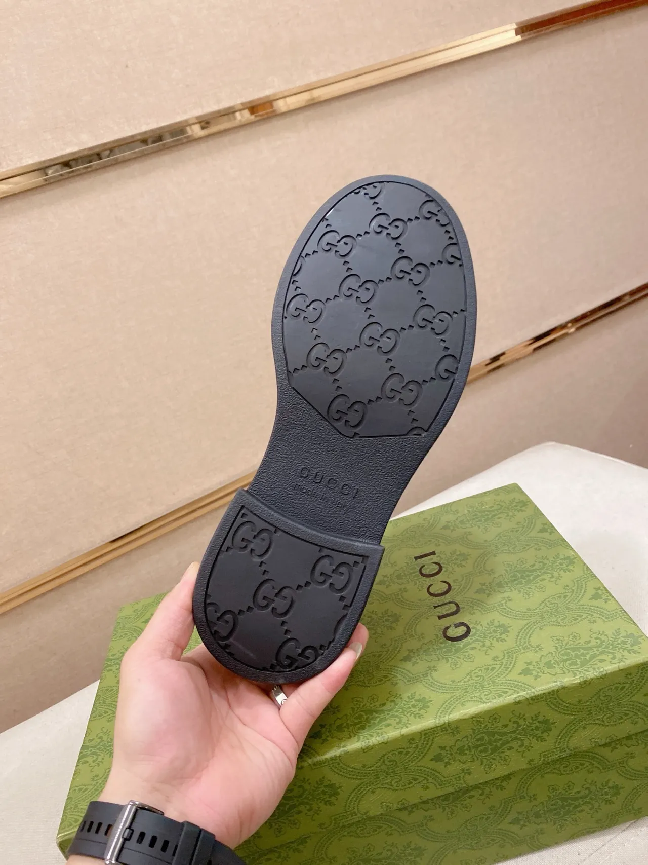 Gucci Screener أسود بيج GG-Embossed Leather Cap Toe Oxford Shoes 2