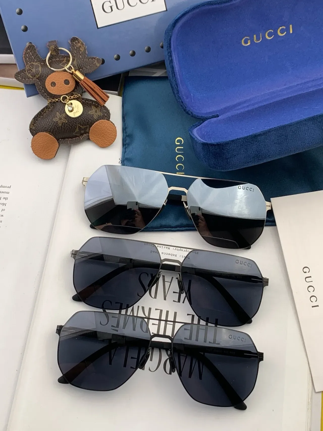 Gucci Screener نظارات شمسية سوداء معدنية مستطيلة الشكل درع 3