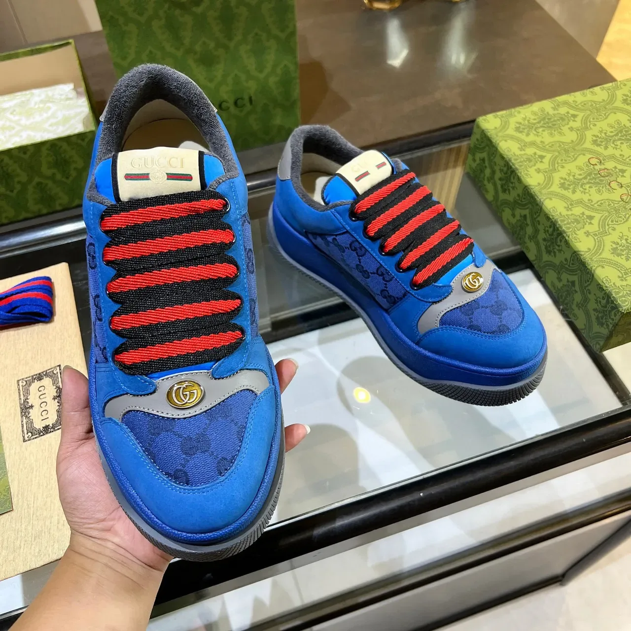 Gucci Screener Bleu GG Monogram Sneakers Plateforme Lifestyle 2