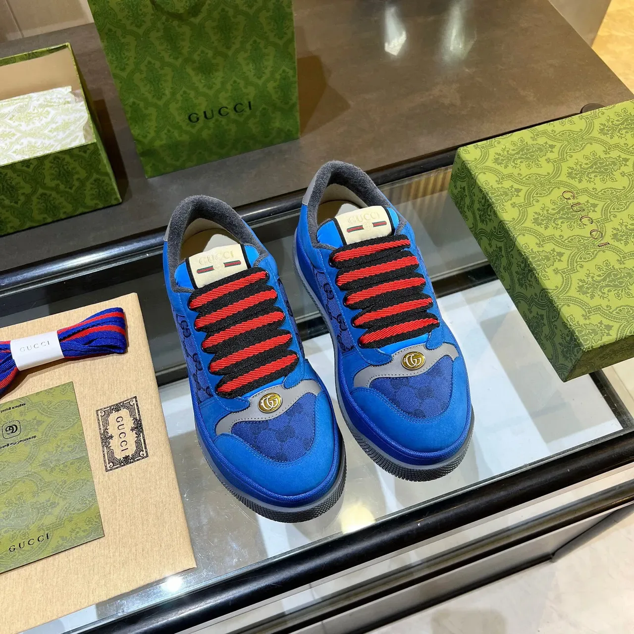 Gucci Screener Bleu GG Monogram Sneakers Plateforme Lifestyle 3