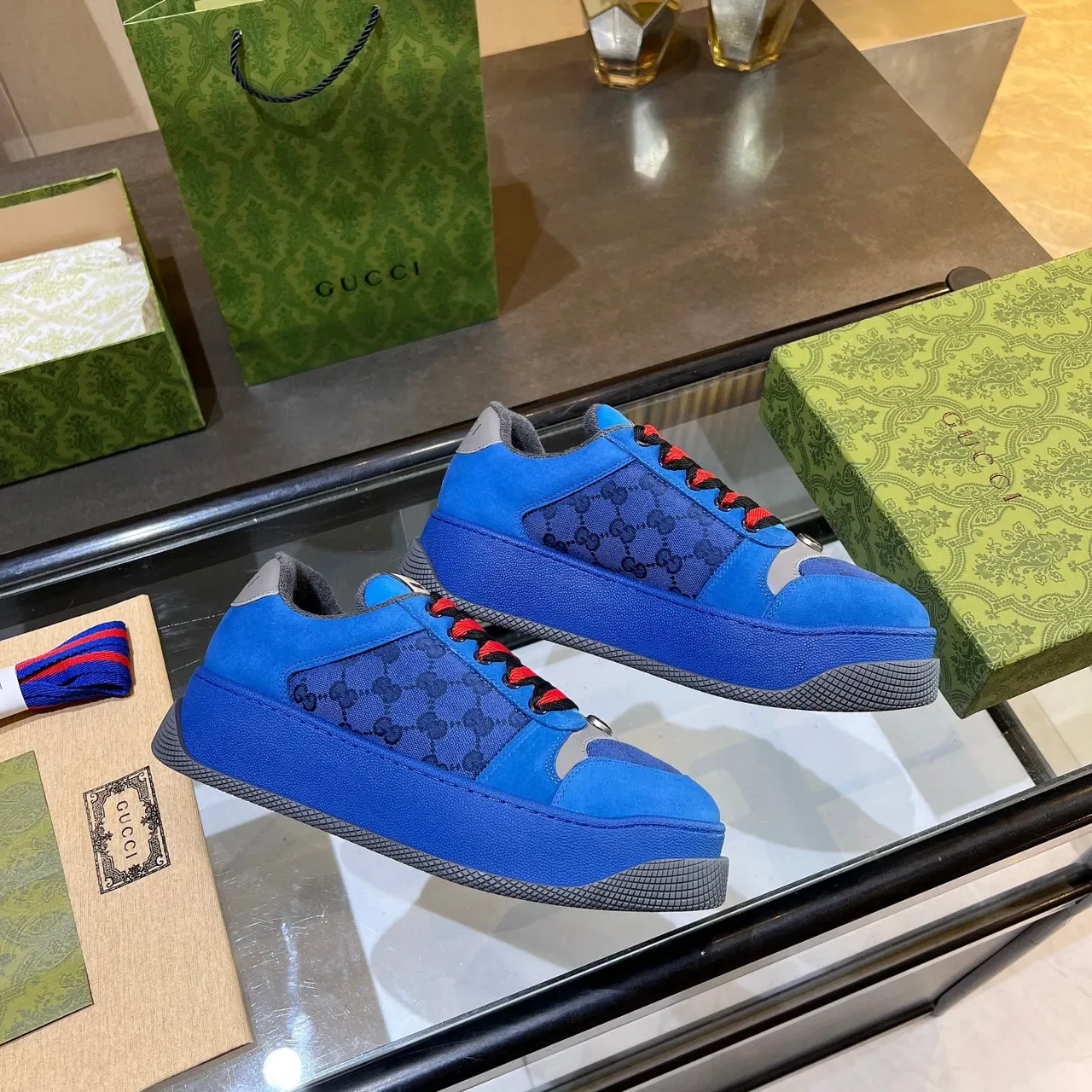 Gucci Screener Bleu GG Monogram Sneakers Plateforme Lifestyle 5