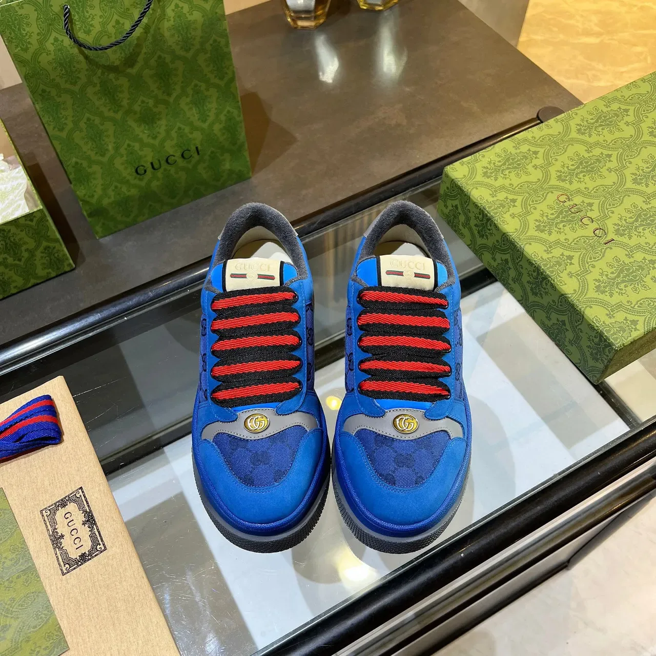 Gucci Screener Bleu GG Monogram Sneakers Plateforme Lifestyle 6