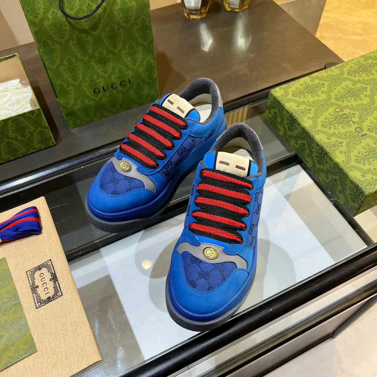 Gucci Screener Bleu GG Monogram Sneakers Plateforme Lifestyle 7