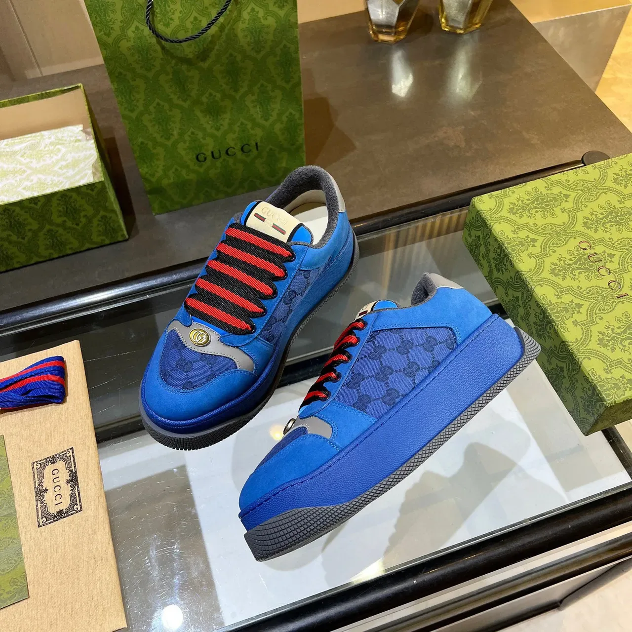 Gucci Screener Bleu GG Monogram Sneakers Plateforme Lifestyle 8