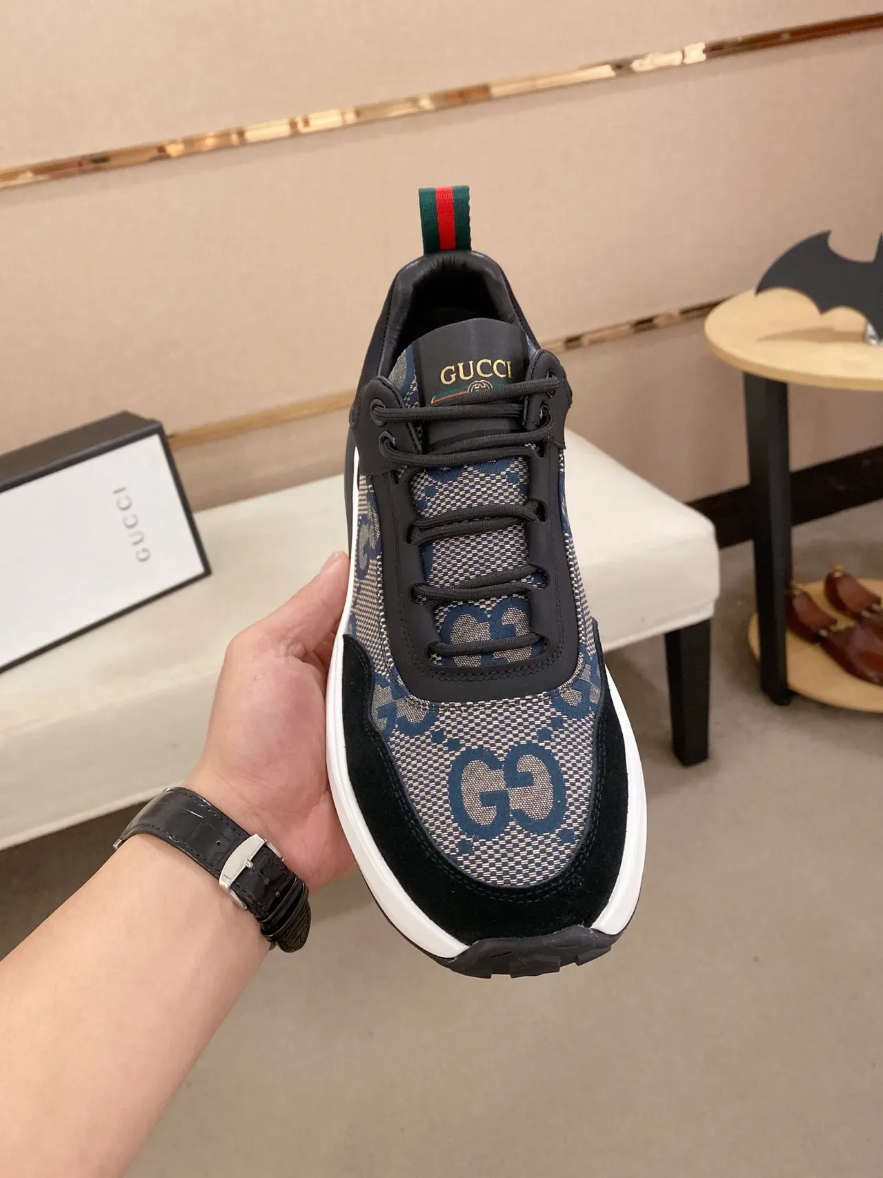 Gucci Screener GG Monogram Black and Blue sneakers lifestyle 2