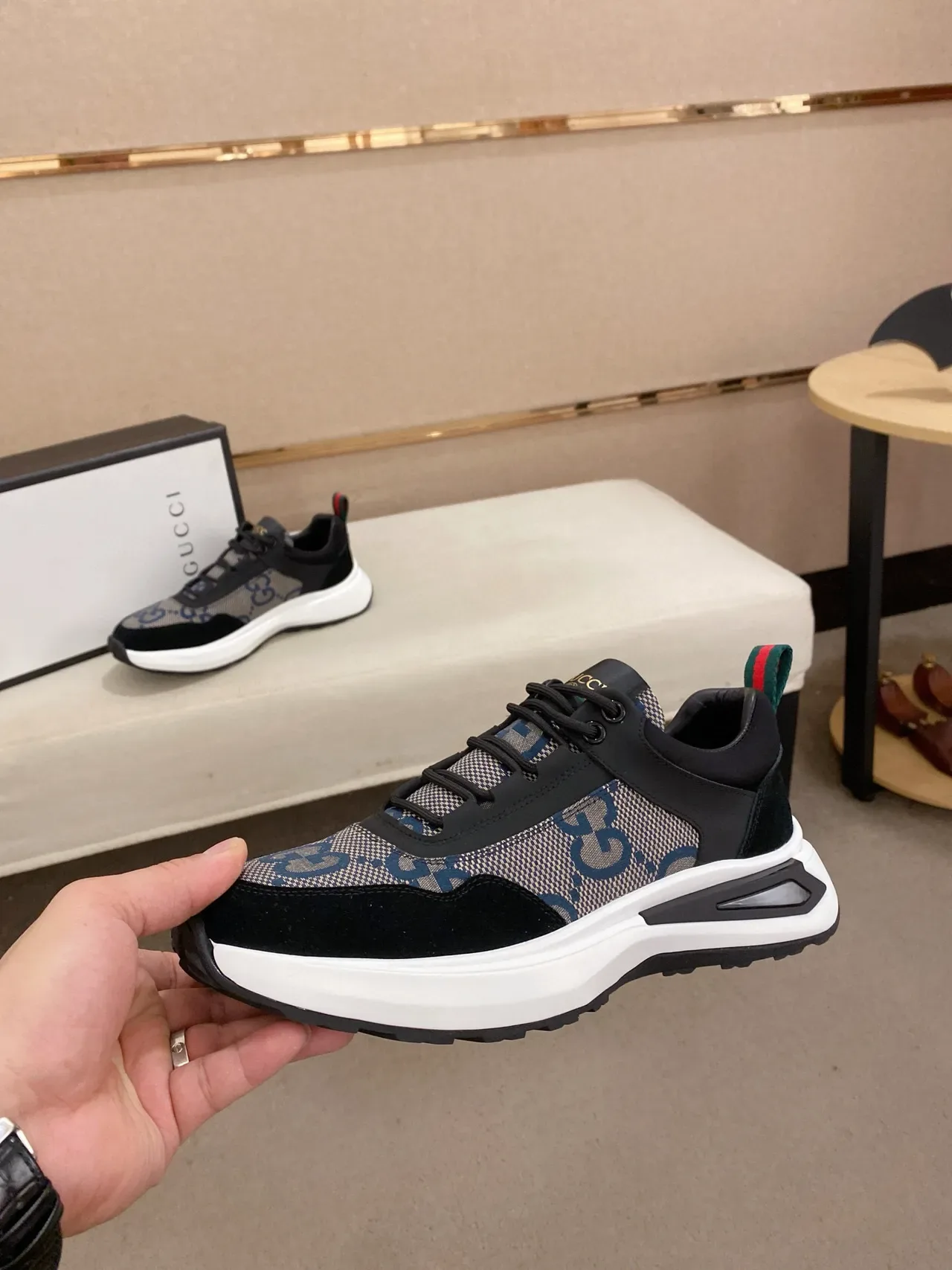 Gucci Screener GG Monogram Black and Blue sneakers lifestyle 3