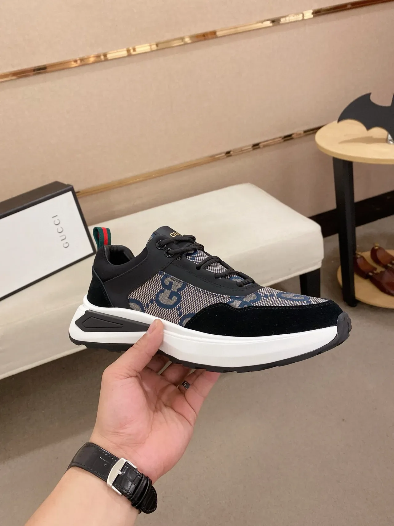 Gucci Screener GG Monogram Black and Blue sneakers lifestyle 4