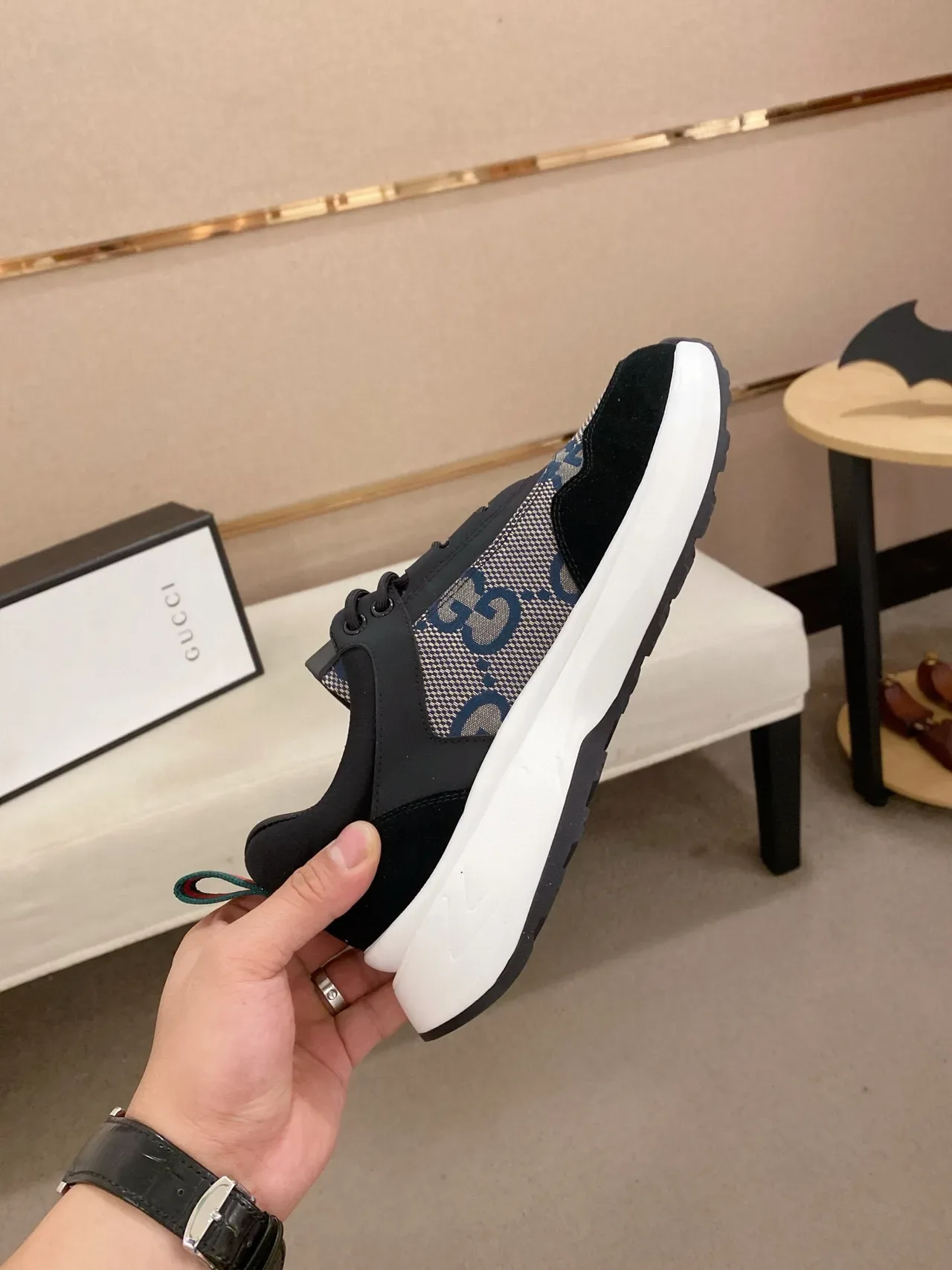 Gucci Screener GG Monogram Black and Blue sneakers lifestyle 5
