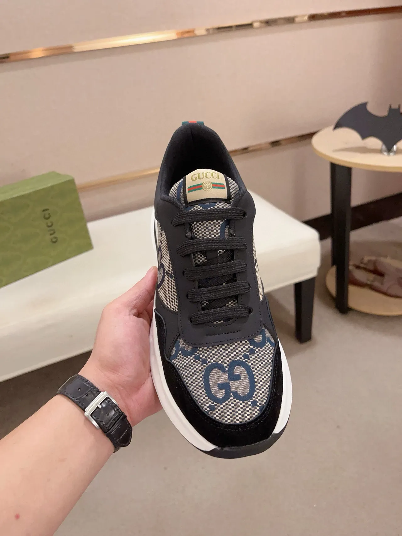 Gucci Screener GG Monogram ক্যানভাস এবং সুয়েড চাঙ্কি স্নিকার 3