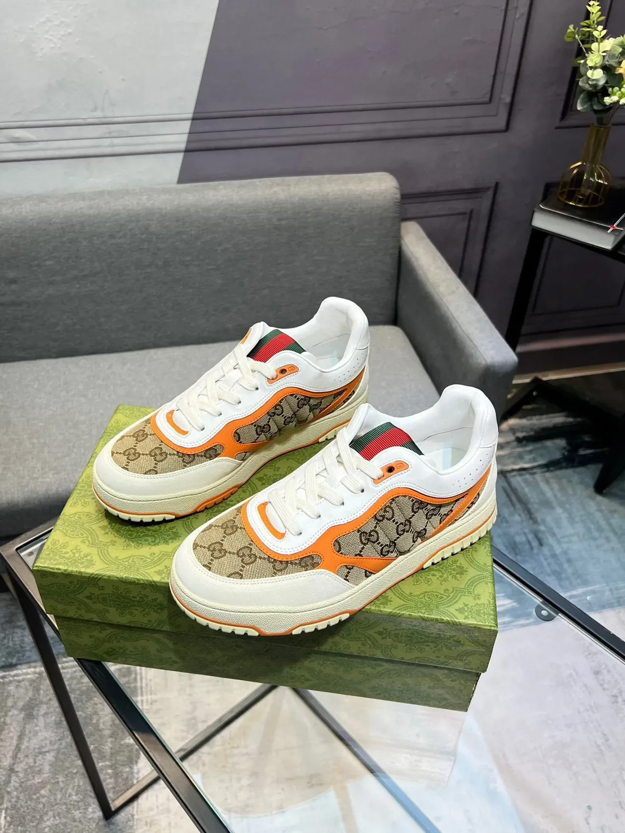 Gucci Screener GG Monogram حذاء رياضي أسلوب حياة إطار برتقالي 3
